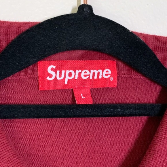 Supreme Knit Polo Shirt Men's L Burgundy Red 100% Cotton Short Sleeve - Picture 5 of 8